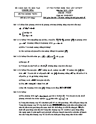 Đề thi tuyển sinh vào Lớp 10 môn Toán - Năm học 2019-2020 - Sở giáo dục và đào tạo tỉnh Khánh Hòa (Có đáp án)