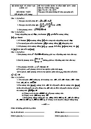Đề thi tuyển sinh vào Lớp 10 môn Toán - Năm học 2019-2020 - Sở giáo dục và đào tạo tỉnh Long An (Có đáp án)
