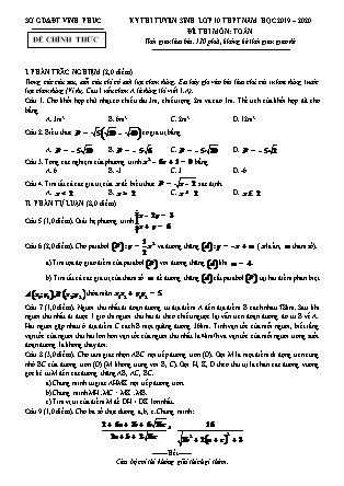 Đề thi tuyển sinh vào Lớp 10 môn Toán - Năm học 2019-2020 - Sở giáo dục và đào tạo tỉnh Vĩnh Phúc (Có đáp án)