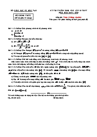 Đề thi tuyển sinh vào Lớp 10 môn Toán - Năm học 2019-2020 - Sở giáo dục và đào tạo tỉnh Đăk Nông (Có đáp án)