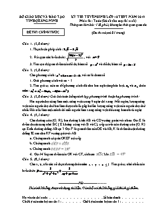 Đề thi tuyển sinh vào Lớp 10 môn Toán - Năm học 2019-2020 - Sở giáo dục và đào tạo tỉnh Quảng Ninh (Có đáp án)