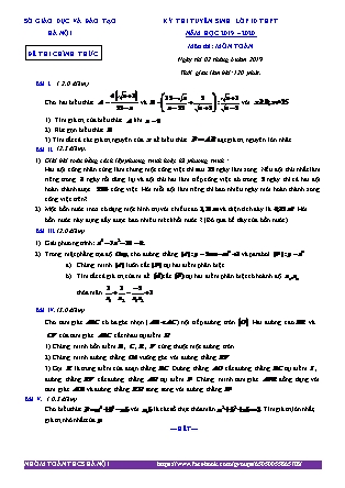 Đề thi tuyển sinh vào Lớp 10 môn Toán - Năm học 2019-2020 - Sở giáo dục và đào tạo Thành phố Hà Nội (Có đáp án)