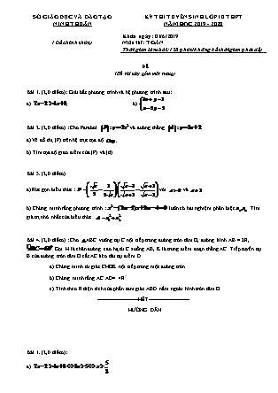 Đề thi tuyển sinh vào Lớp 10 môn Toán - Năm học 2019-2020 - Sở giáo dục và đào tạo tỉnh Ninh Thuận (Có đáp án)