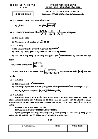 Đề thi tuyển sinh vào Lớp 10 môn Toán - Năm học 2019-2020 - Sở giáo dục và đào tạo tỉnh Lào Cai (Có đáp án)