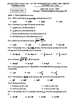 Đề thi tuyển sinh vào Lớp 10 môn Toán - Năm học 2019-2020 - Sở giáo dục và đào tạo tỉnh Hậu Giang (Có đáp án)