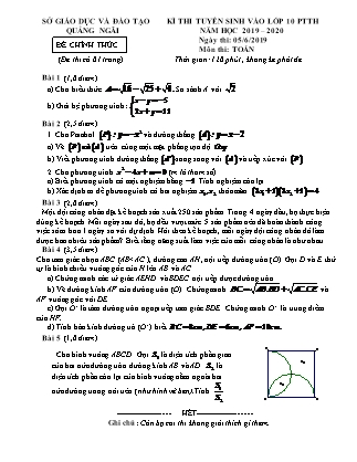 Đề thi tuyển sinh vào Lớp 10 môn Toán - Năm học 2019-2020 - Sở giáo dục và đào tạo tỉnh Quảng Ngãi (Có đáp án)