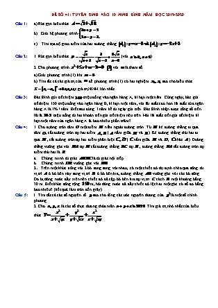 Đề thi tuyển sinh vào Lớp 10 môn Toán - Năm học 2019-2020 - Sở giáo dục và đào tạo tỉnh Ninh Bình (Có đáp án)