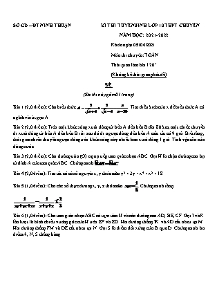 Đề thi tuyển sinh vào Lớp 10 môn Toán - Năm học 2021-2022 - Sở giáo dục và đào tạo Ninh Thuận (Có đáp án)