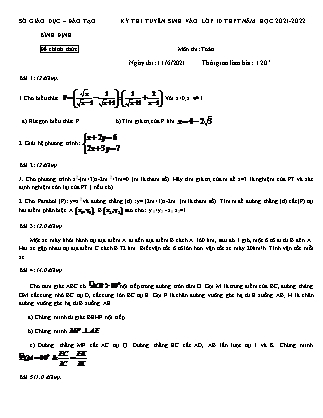 Đề thi tuyển sinh vào Lớp 10 môn Toán - Năm học 2021-2022 - Sở giáo dục và đào tạo Bình Định (Có đáp án)