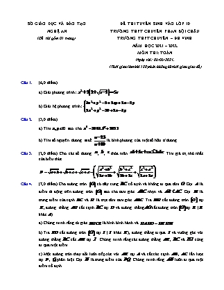 Đề thi tuyển sinh vào Lớp 10 môn Toán - Năm học 2021-2022 - Trường THPT chuyên Phan Bội Châu (Có đáp án)