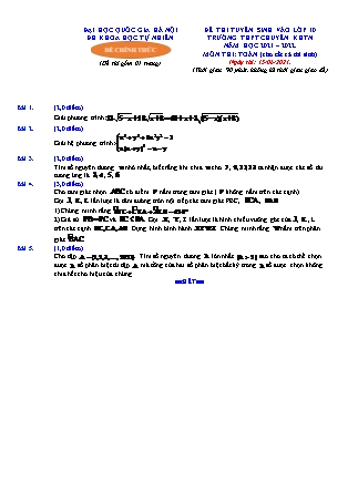 Đề thi tuyển sinh vào Lớp 10 môn Toán - Năm học 2021-2022 - Trường THPT chuyên Khoa học tự nhiên (Có đáp án)
