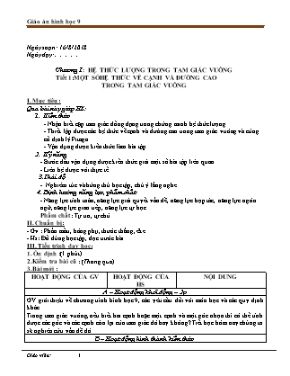 Giáo án phát triển năng lực Hình học Lớp 9 theo CV3280 - Chương trình cả năm - Năm học 2018-2019