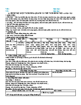 Giáo án phát triển năng lực Hình học Lớp 9 theo CV3280 - Chương 4: Hình trị. Hình nón. Hình cầu (Tiếp theo)