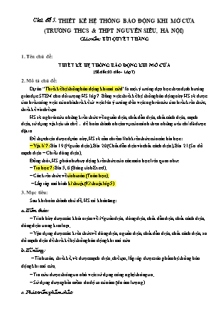 Giáo án STEM Lớp 7 - Chủ đề 5: Thiết kế hệ thống báo động khi mở cửa - Bùi Quyết Thắng