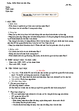 Kế hoạch bài dạy Địa lí Lớp 6 Sách Chân trời sáng tạo - Bài 1-7 - Trường Khiếm thính tỉnh Lâm Đồng