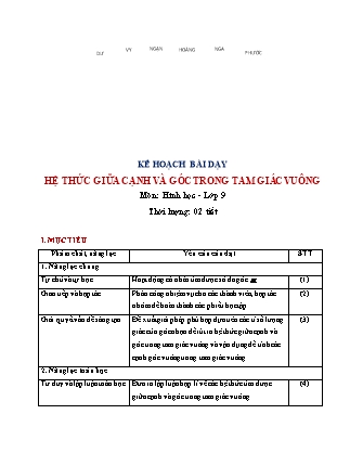 Kế hoạch bài dạy Hình học Lớp 9 - Bài: Hệ thức giữa cạnh và góc trong tam giác vuông