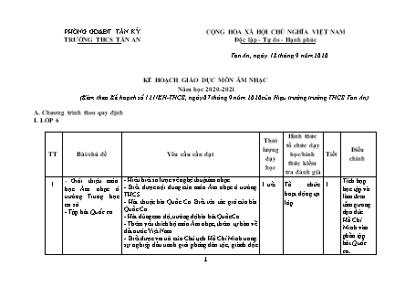 Kế hoạch giáo dục Âm nhạc THCS - Năm học 2020-2021 - Trường THCS Tân An