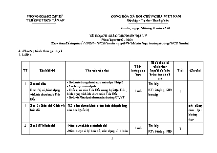 Kế hoạch giáo dục Địa lí THCS theo CV5512 - Năm học 2020-2021 - Trường THCS Tân An