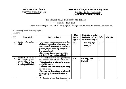 Kế hoạch giáo dục Mĩ thuật THCS - Năm học 2020-2021 - Trường THCS Tân An