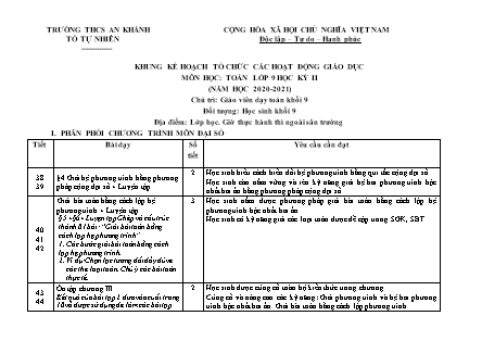 Kế hoạch giáo dục môn Toán Lớp 9 theo CV5512 - Chương trình học kì 2 - Năm học 2020-2021
