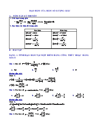 Lý thuyết và Bài tập Đại số Lớp 11 - Chương 5 - Đạo hàm của hàm số lượng giác (Có đáp án)