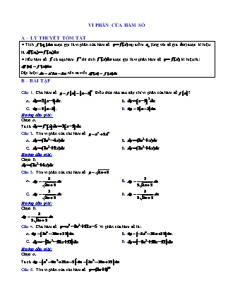 Lý thuyết và Bài tập Đại số Lớp 11 - Chương 5 - Vi phân của hàm số (Có đáp án)