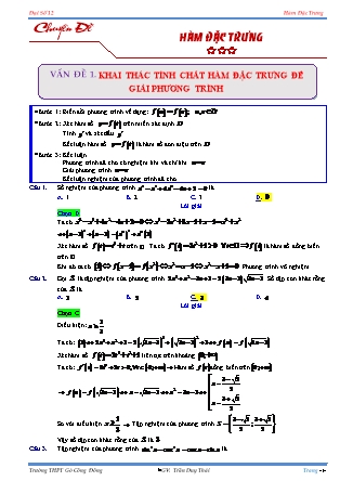 Lý thuyết và Bài tập Giải tích Lớp 12 - Chuyên đề: Hàm đặc trưng - Trần Duy Thái (Có lời giải chi tiết)