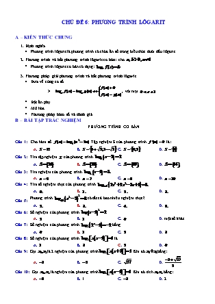 Tài liệu Giải tích Lớp 12 - Mũ. Logarit - Chủ đề 6: Phương trình Lôgarit (Có đáp án)