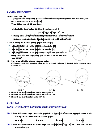 Tài liệu Hình học Lớp 12 - Chương 3 - Chuyên đề: Phương trình mặt cầu - Bài tập dạng 1 (Có lời giải chi tiết)