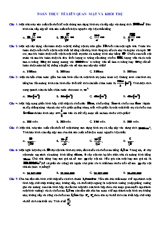 Tài liệu Hình học Lớp 12 - Nón. Trụ. Cầu - Toán thực tế liên quan mặt và khối trụ (Có lời giải chi tiết)