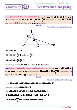 Tổng hợp đề thi học sinh giỏi môn Toán THPT - Vòng 1 - Chuyên đề 18: Vecto và hình học phẳng - Năm học 2018-2019 (Có đáp án)