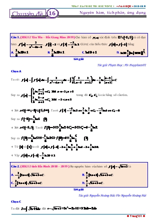 Tổng hợp đề thi học sinh giỏi môn Toán THPT - Vòng 1 - Chuyên đề 16: Nguyên hàm, tích phân, ứng dụng - Năm học 2018-2019 (Có đáp án)