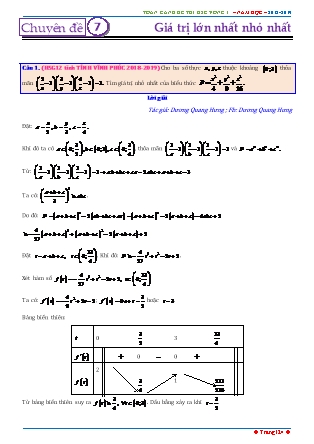 Tổng hợp đề thi học sinh giỏi môn Toán THPT - Vòng 1 - Chuyên đề 7: Giá trị lớn nhất nhỏ nhất - Năm học 2018-2019 (Có đáp án)