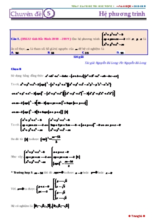 Tổng hợp đề thi học sinh giỏi môn Toán THPT - Vòng 1 - Chuyên đề 5: Hệ phương trình - Năm học 2018-2019 (Có đáp án)