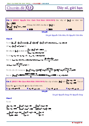 Tổng hợp đề thi học sinh giỏi môn Toán THPT - Vòng 1 - Chuyên đề 12: Dãy số, giới hạn - Năm học 2018-2019 (Có đáp án)