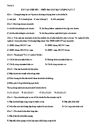 Bài tập ôn tập môn Vật lý Lớp 6 - Chủ đề 1: Phép đo các đại lượng vật lí
