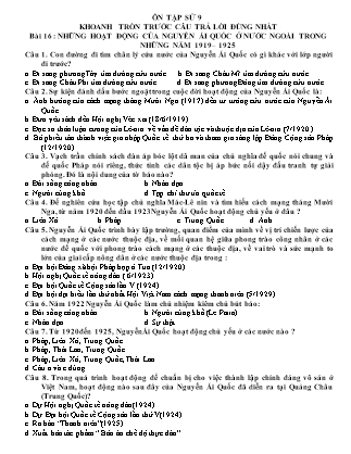 Câu hỏi ôn tập môn Lịch sử Lớp 9 - Bài 16: Những hoạt động của Nguyễn Ái Quốc ở nước ngoài trong những năm 1919-1925