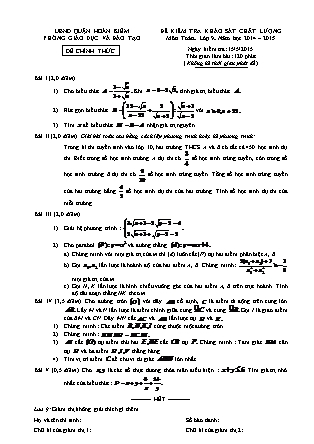 Đề kiểm tra khảo sát chất lượng học sinh Lớp 9 môn Toán - Năm học 2014-2015 - Phòng GD&ĐT quận Hoàn Kiếm (Có đáp án)
