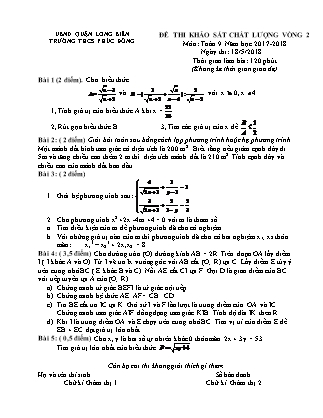 Đề thi khảo sát chất lượng vòng 2 môn Toán Lớp 9 - Năm học 2017-2018 - Trường THCS Phúc Đông (Có đáp án)