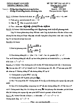 Đề thi thử vào lớp 10 THPT môn Toán - Lần 2 - Năm học 2017-2018 - Trường THCS Gia Thụy (Có đáp án)