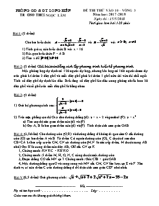 Đề thi thử vào lớp 10 THPT môn Toán - Vòng 3 - Năm học 2017-2018 - Trường THCS Ngọc Lâm (Có đáp án)