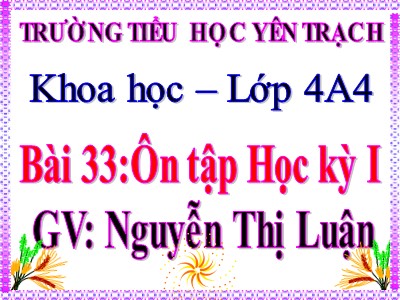 Bài giảng Khoa học 4 - Bài 33: Ôn tập học kì I - Nguyễn Thị Luận