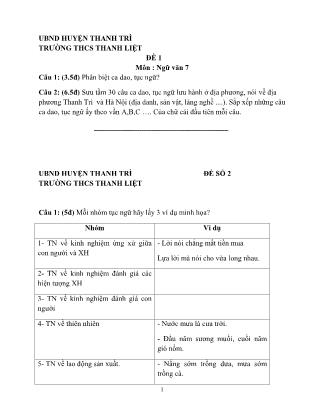 Đề ôn tập môn Ngữ văn Lớp 7 - Lần 4 - Trường THCS Thanh Liệt