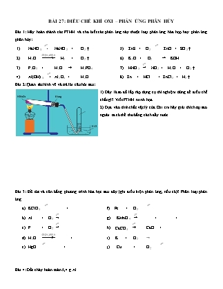 Bài tập ôn tập Hóa học Lớp 8 - Bài 27: Điều chế khí Oxi - Phản ứng phân hủy