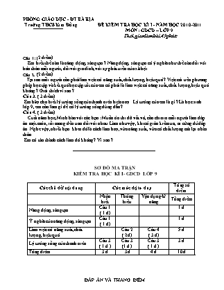 Đề kiểm tra học kì I môn Giáo dục công dân Lớp 9 - Năm học 2010-2011 - Trường THCS Kim Đồng (Có đáp án)