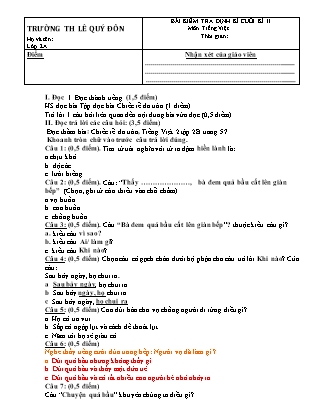 Bài kiểm tra định kì cuối kì II môn Tiếng Việt, Toán 2 - Trường Tiểu học Lê Quý Đôn (Có đáp án)