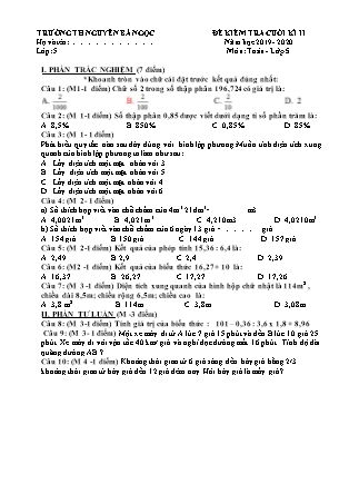 Đề kiểm tra cuối kì II môn Toán Lớp 5 - Năm học 2019-2020 - Trường Tiểu học Nguyễn Bá Ngọc (Có đáp án)