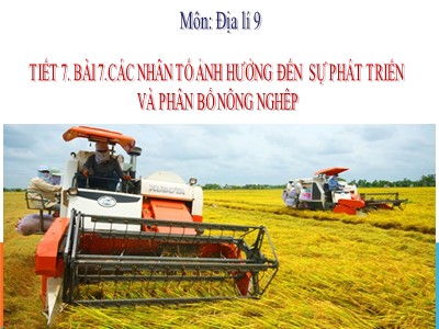 Bài giảng Địa lí 9 - Tiết 7, Bài 7: Các nhân tố ảnh hưởng đến sự phát triển và phân bố nông nghiệp