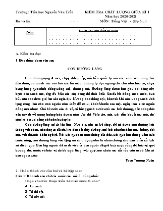 Đề kiểm tra chất lượng giữa kì I môn Tiếng Việt, Toán Lớp 5 - Năm học 2020-2021 - Trường Tiểu học Nguyễn Văn Trỗi