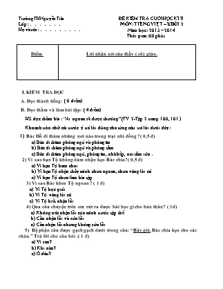 Đề kiểm tra cuối học kì II môn Tiếng Việt Khối 2 - Năm học 2013-2014 - Trường Tiểu học Nguyễn Trãi (Có đáp án)